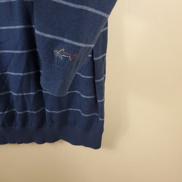 Greg Norman for Tasso Elba Navy Striped 1/4 Zip Sweater Size M - Picture 4 of 8